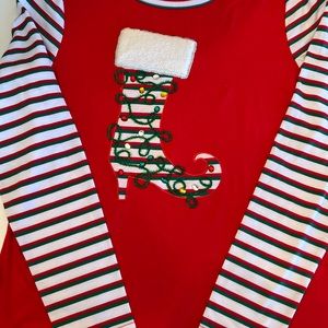 Sophia & Jayne S Women’s Red Multi Striped  Christmas Top Shirt NWT Bling Note